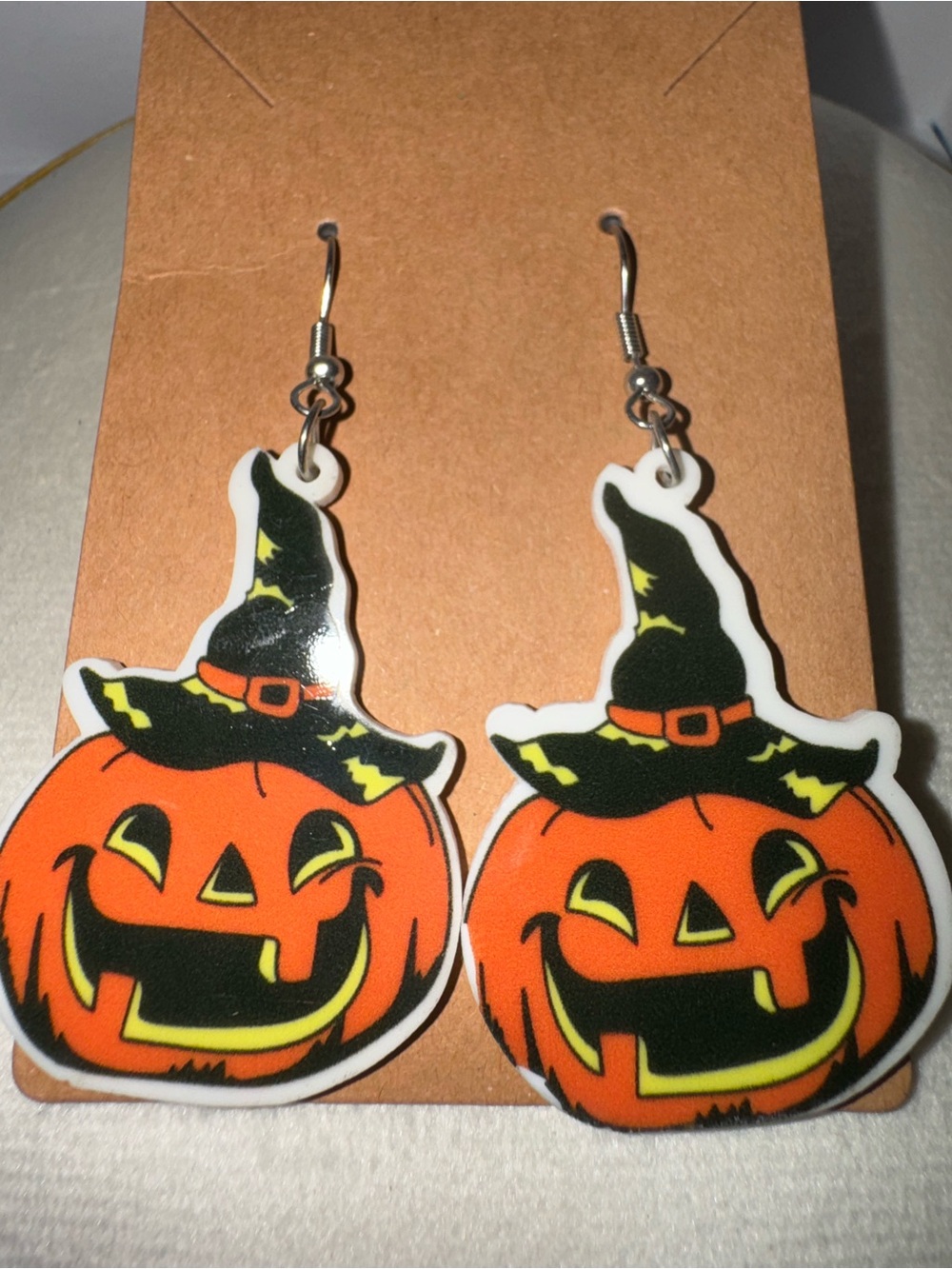 Pumpkin Witch Hat Halloween Dangle Earrings - Orange & Black